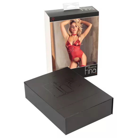 Abierta Fina - glanzend kettingtopje en string (rood)