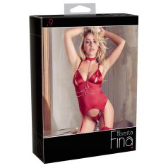 Abierta Fina - glanzend kettingtopje en string (rood) - L