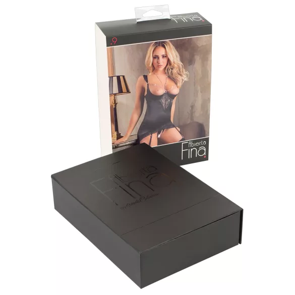 Abierta Fina - glinsterende kettingtop en string (zwart) - 85B/L