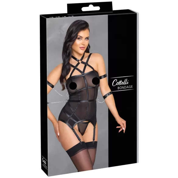 Cottelli Bondage - harnas top, armbanden en string (zwart)