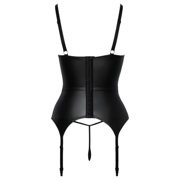 Abierta Fina - push-up top met jarretels (zwart) - L