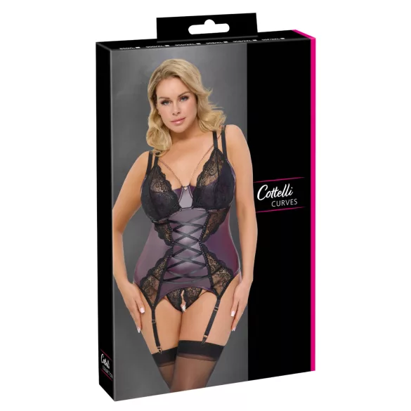 Cottelli Curves - kanten, veters lingerie set (paars)
