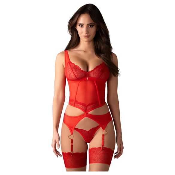 Obsessive Cupide Desir - doorschijnende kanten set (rood)