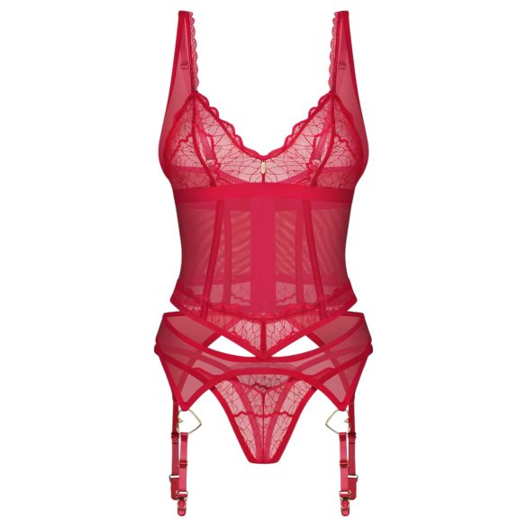Obsessive Cupide Desir - dames lingerie set - doorzichtig kant - rood - L/XL