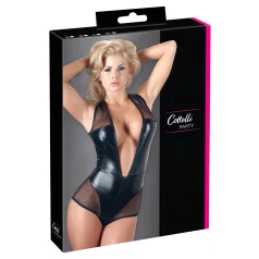 Cottelli - neglige body - glanzend netstof - zwart - M