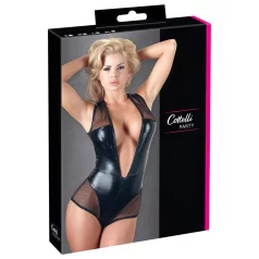 Cottelli - neglige body - glanzend netstof - zwart - M