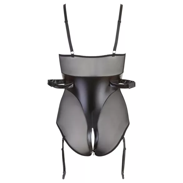 Cottelli Bondage - body met handboeien - glanzend zwart