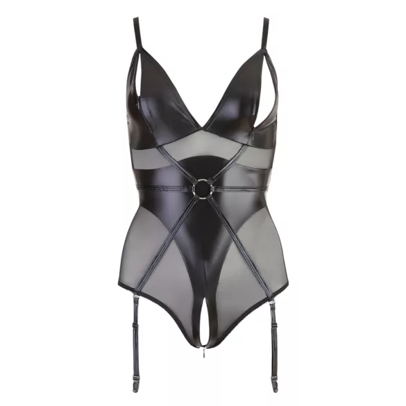 Cottelli Bondage - body met handboeien - glanzend zwart - XL