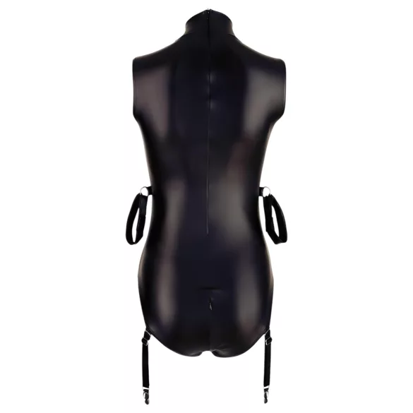 Cottelli Bondage - body zonder mouwen met boeien - glanzend zwart - M