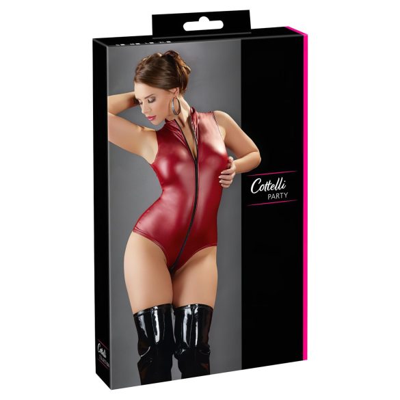 Cottelli Party - Mouwloze glanzende body met rits (rood) - M
