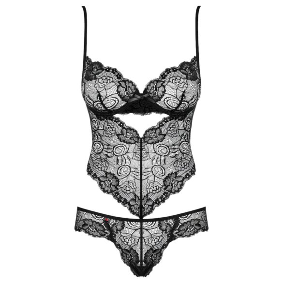 Obsessive - body - kanten bloemenmotief - zwart - L/XL