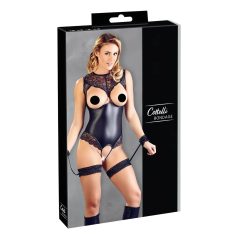  Cottelli Bondage - glanzend open body en polsboeien (zwart) - M