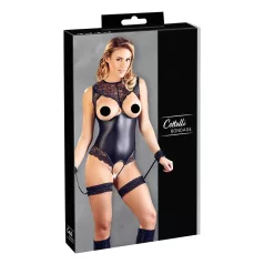Cottelli Bondage - open body met boeien - glanzend zwart - L