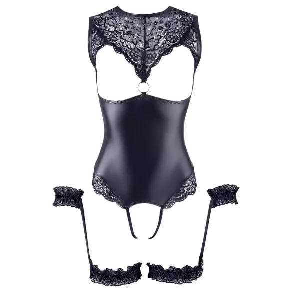 Cottelli Bondage - open body met boeien - glanzend zwart - XL
