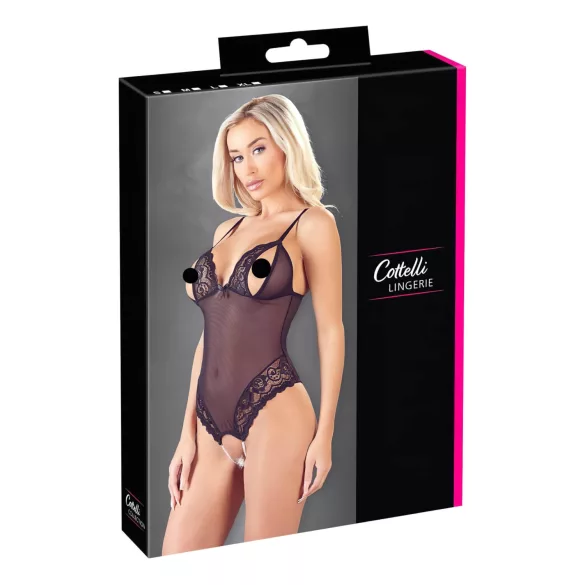 Cottelli - open body - kant en parels - zwart - L