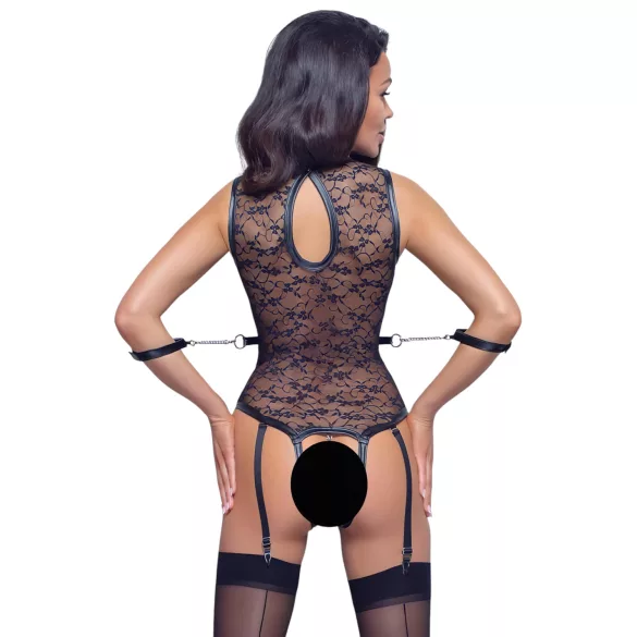 Cottelli Bondage - kanten body met bandjes - zwart - M