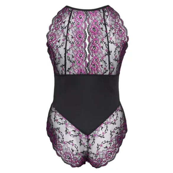Cottelli Plus Size - bloemen body - zwart/paars
