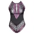Cottelli Plus Size - bloemen body - zwart/paars - 2XL