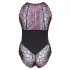 Cottelli Plus Size - bloemen body - zwart/paars - 2XL