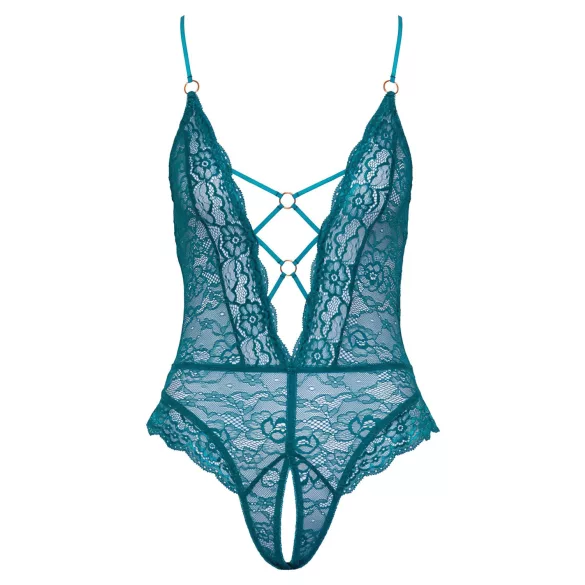 Cottelli - open body met vetersluiting en kant - groen