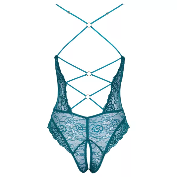 Cottelli - open body met vetersluiting en kant - groen