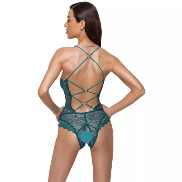 Cottelli - open body met vetersluiting en kant - groen - M