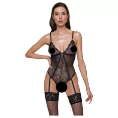 Cottelli - open body met jarretelles en kant - zwart - L