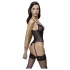 Cottelli - open body met jarretelles en kant - zwart - L