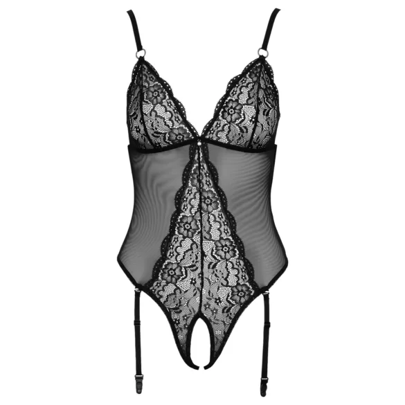 Cottelli - open body met jarretelles en kant - zwart - L