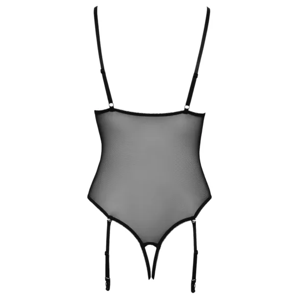 Cottelli - open body met jarretelles en kant - zwart - L