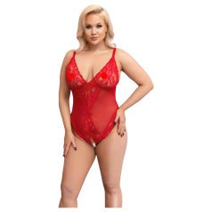   Cottelli Curves - bodysuit grote maten - transparant kant - rood - 2XL