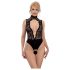 Abierta Fina - kanten, open body met strass (zwart) - M