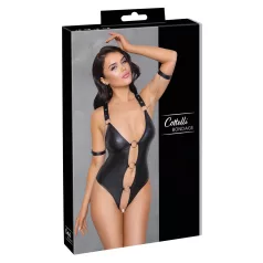 Cottelli Bondage - open body met ringen - glanzend zwart