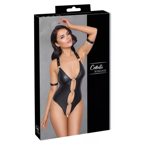 Cottelli Bondage - open body met ringen - glanzend zwart