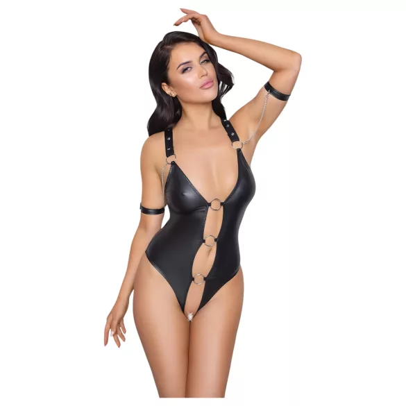 Cottelli Bondage - open body met ringen - glanzend zwart