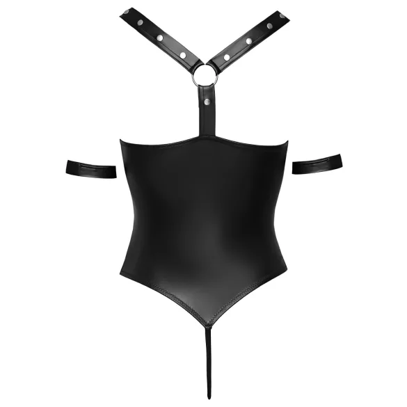 Cottelli Bondage - open body met ringen - glanzend zwart