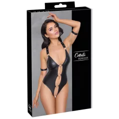 Cottelli Bondage - open body met ringen - glanzend zwart - M