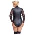 Cottelli Bondage Plus Size - kanten body met lange mouwen (zwart) - 3XL