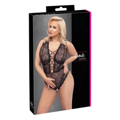   Cottelli Curves - plus size body - transparant met patroon - zwart