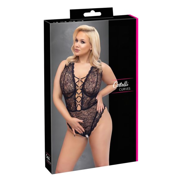 Cottelli Curves Plus Size - doorzichtige body met patroon (zwart)