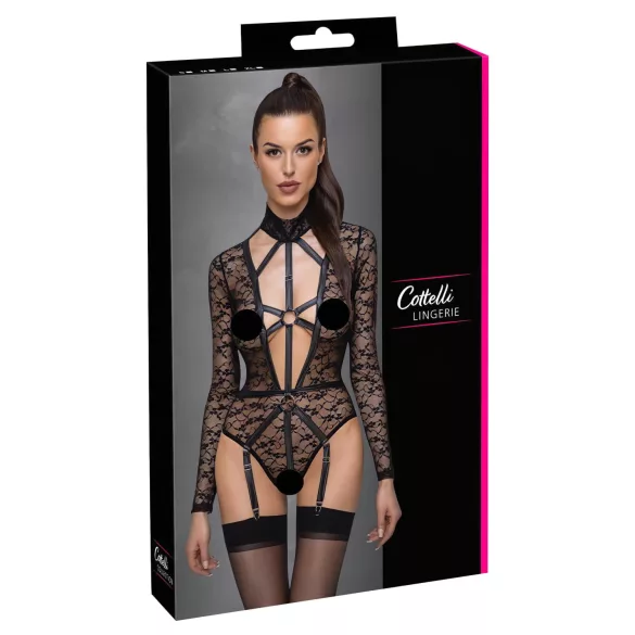 Cottelli - transparant body met bandjes - zwart - M