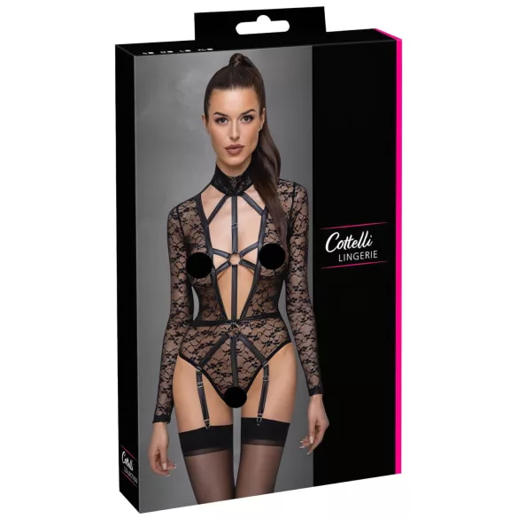 Cottelli - transparant body met bandjes - zwart - M