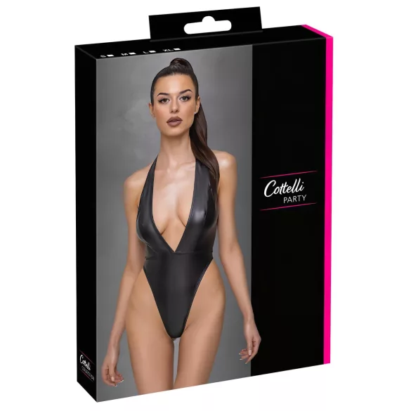 Cottelli Party - body met halsband - glanzend - zwart - L