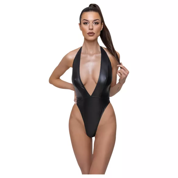 Cottelli Party - body met halsband - glanzend - zwart - L