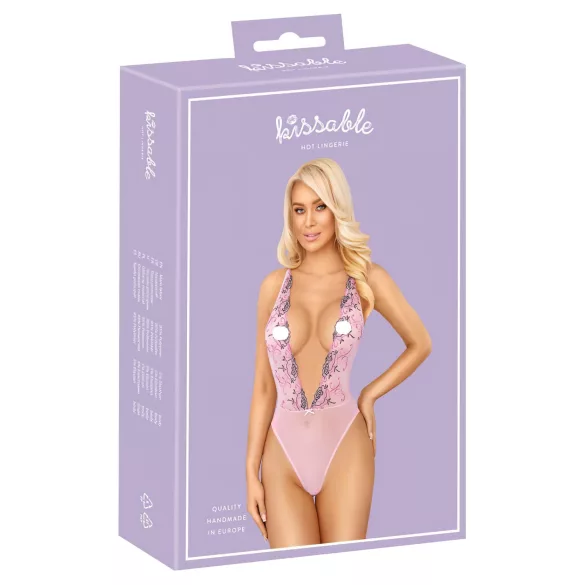 Kissable - body met geborduurde rozen - roze