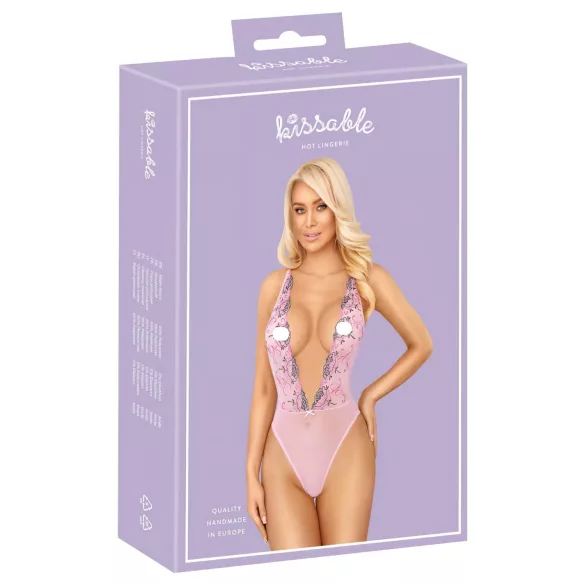 Kissable - body met geborduurde rozen - roze