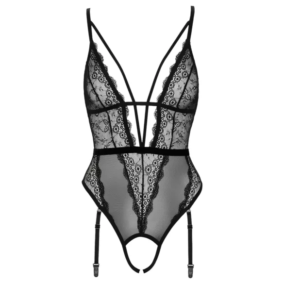 Cottelli - open body met bandjes en jarretels - zwart - L