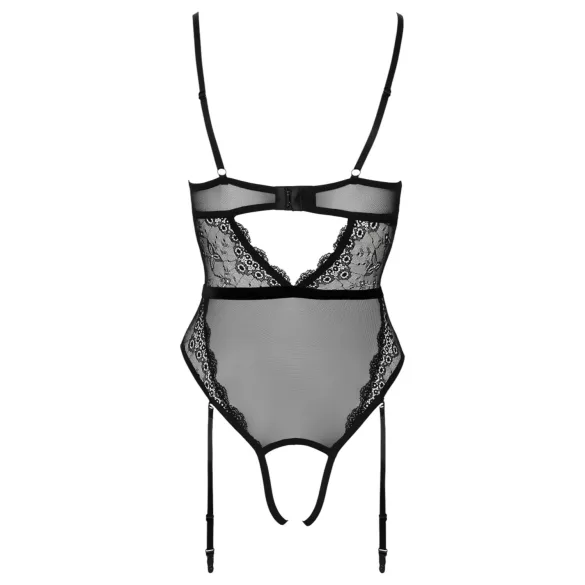 Cottelli - open body met bandjes en jarretels - zwart - L