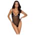 Cottelli - geborduurde open kanten body (zwart-paars) - L
