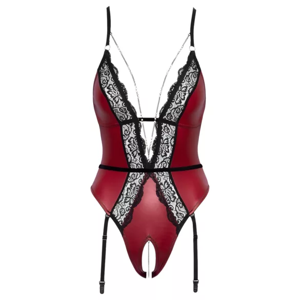 Abierta Fina - open body met jarretels - zwart/rood - lingerie - L